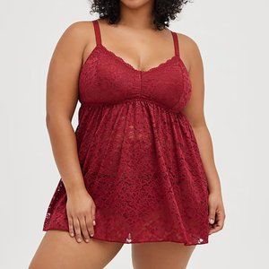 TORRID -V-NECK, RED, LACE BABYDOLL